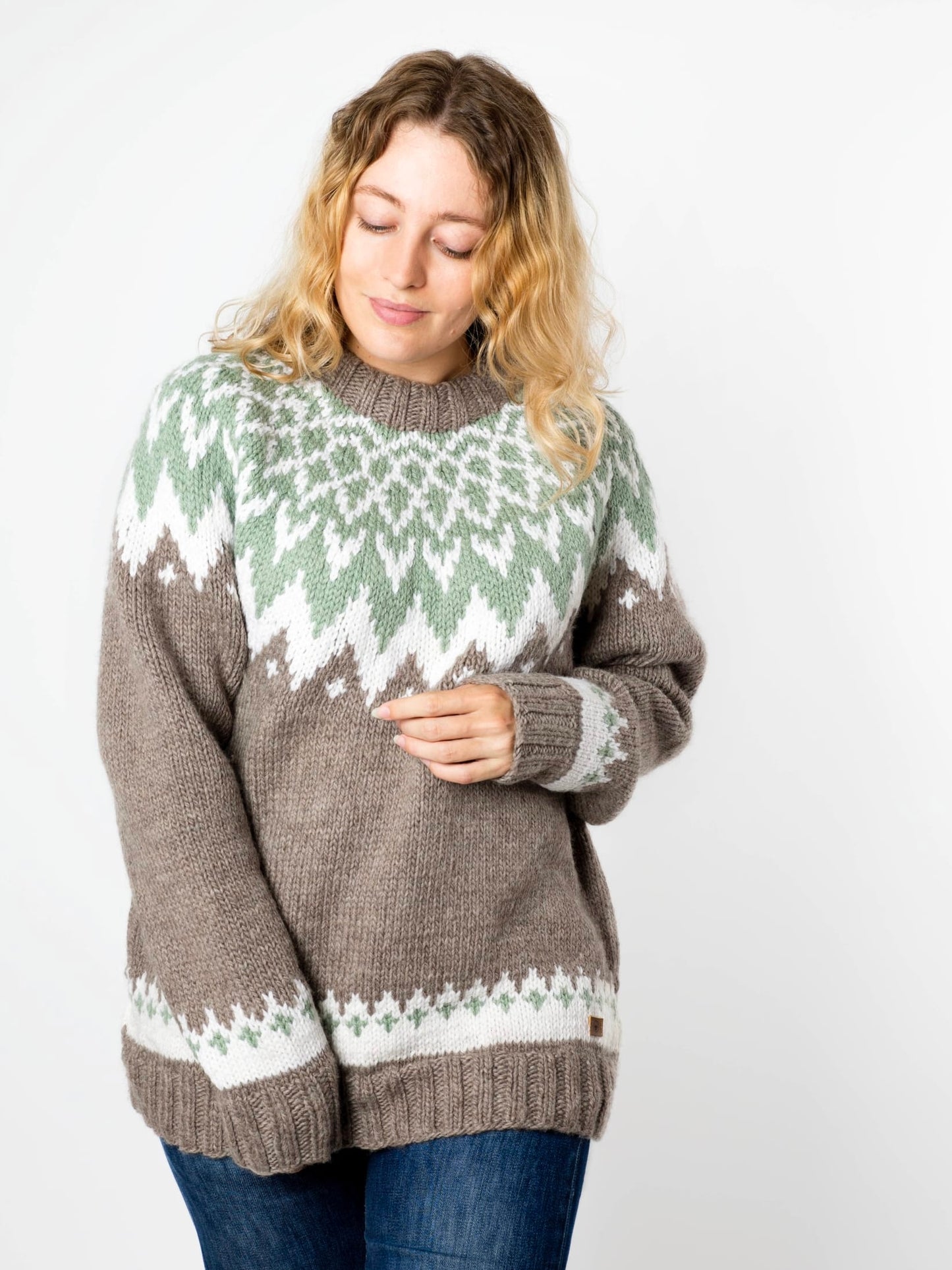 Oversized Pullover Helena taupe/lindgrün