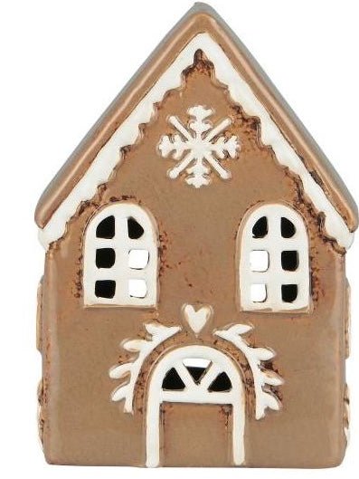 Haus für Teelicht Stillenat Gingerbread Schneekristall, braun