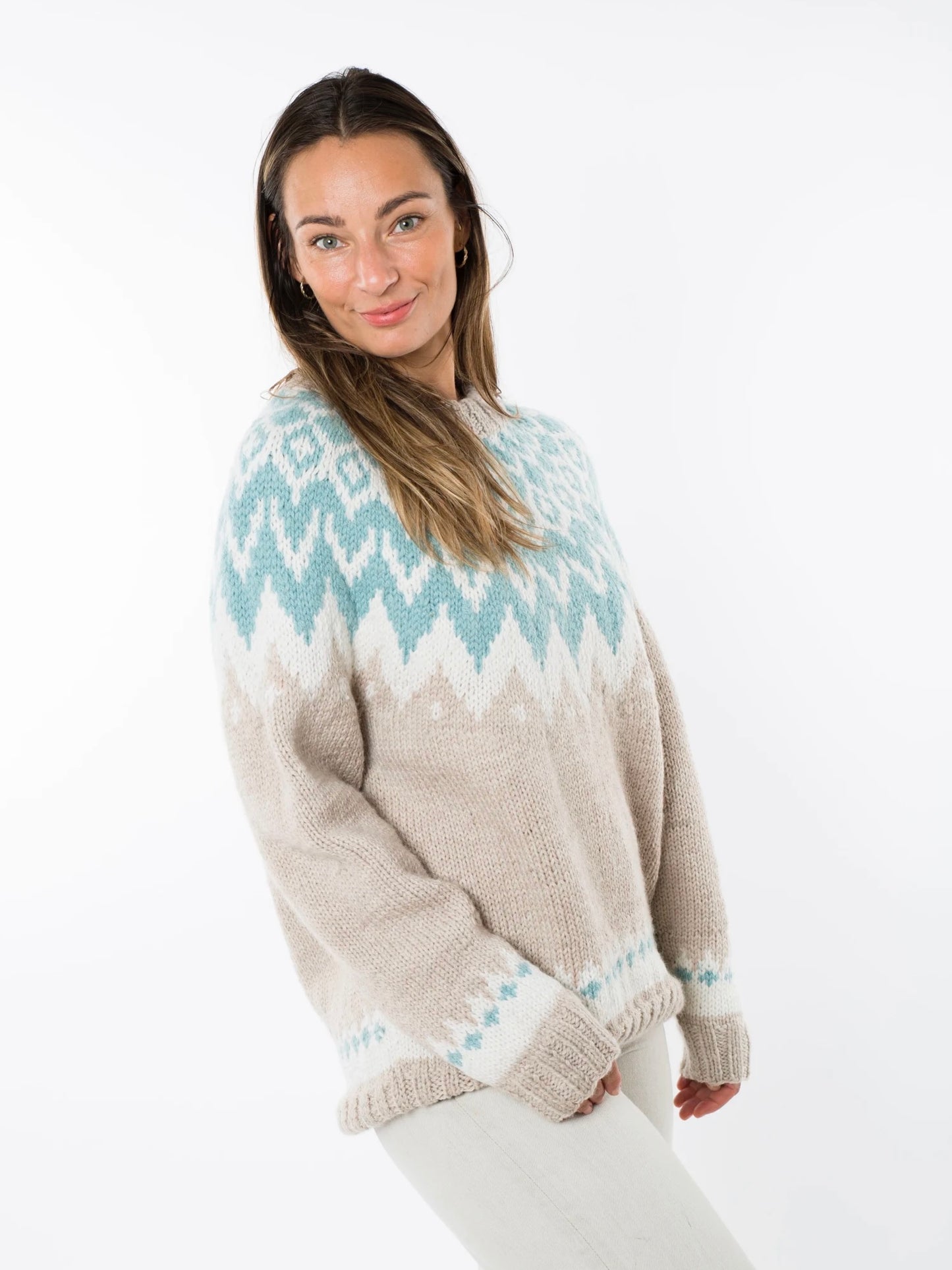 Oversized Pullover Helena beige/hellblau