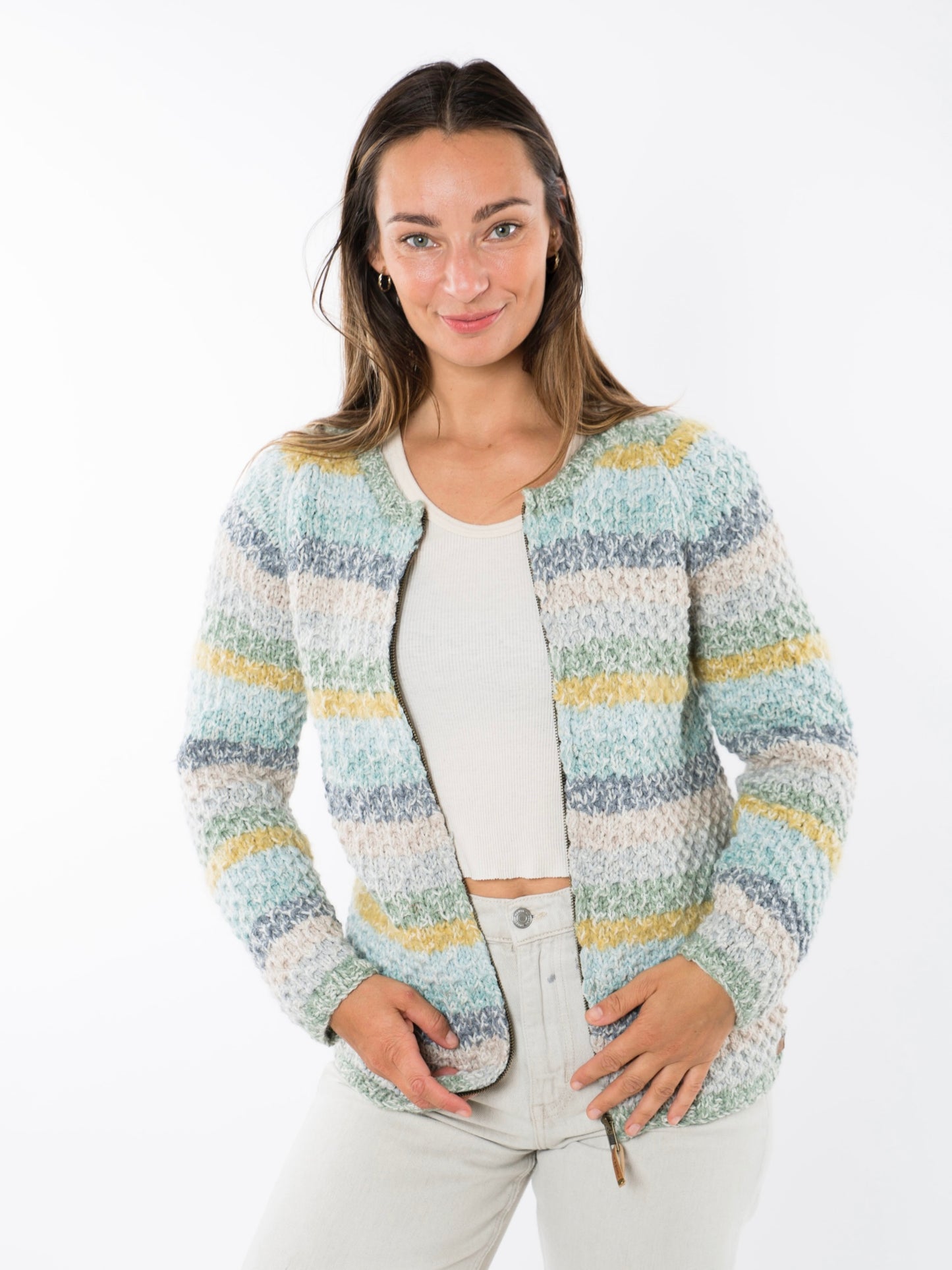 Norweger Strickjacke Multi Streifen