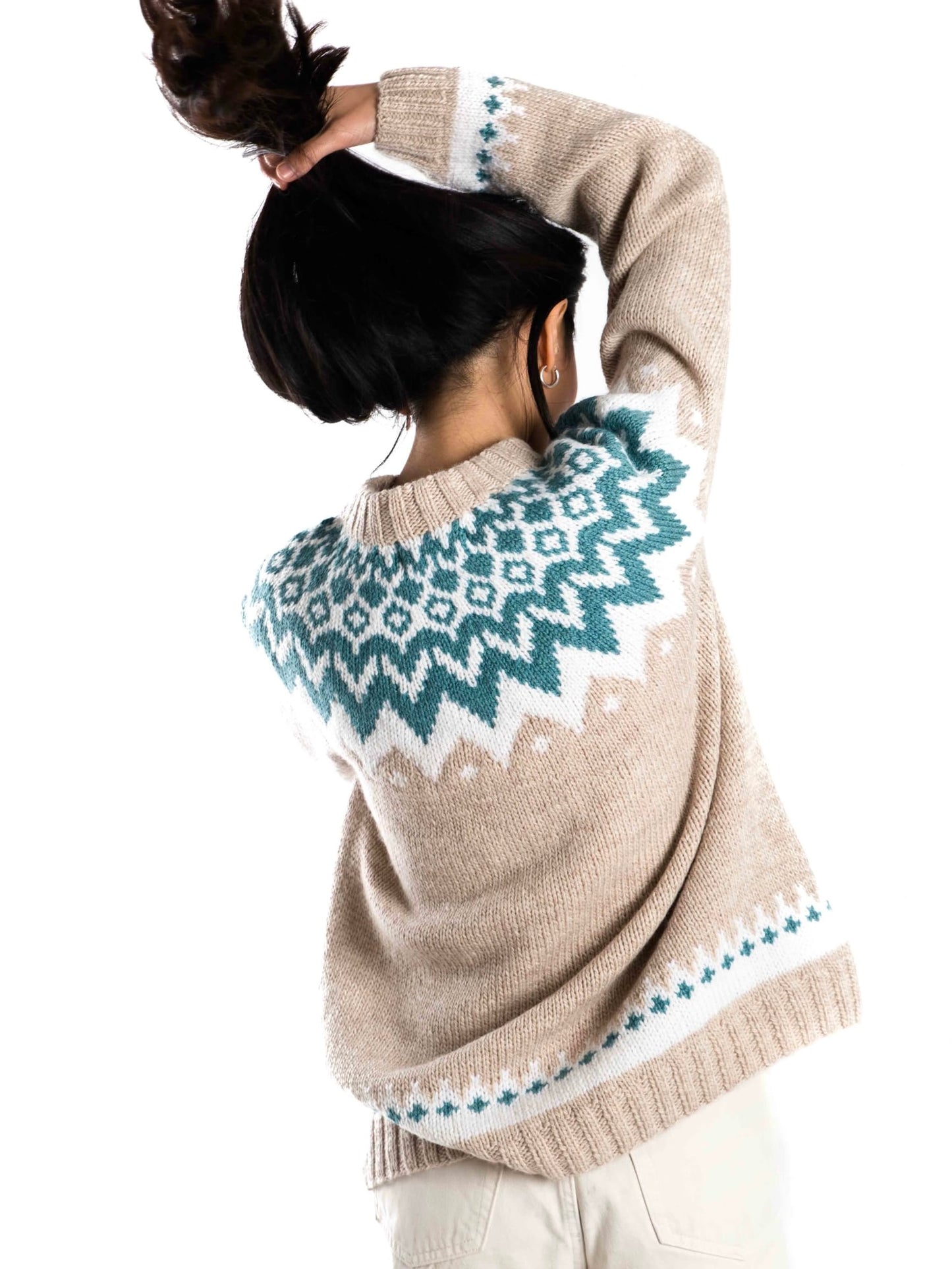 Oversized Pullover Helena sand/indigo