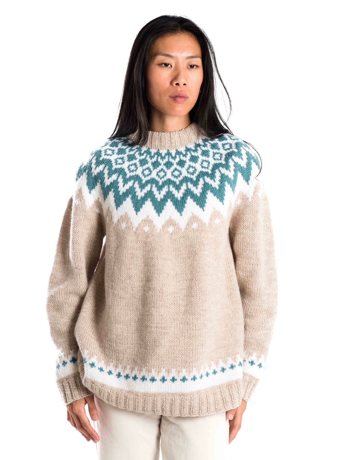 Oversized Pullover Helena sand/indigo