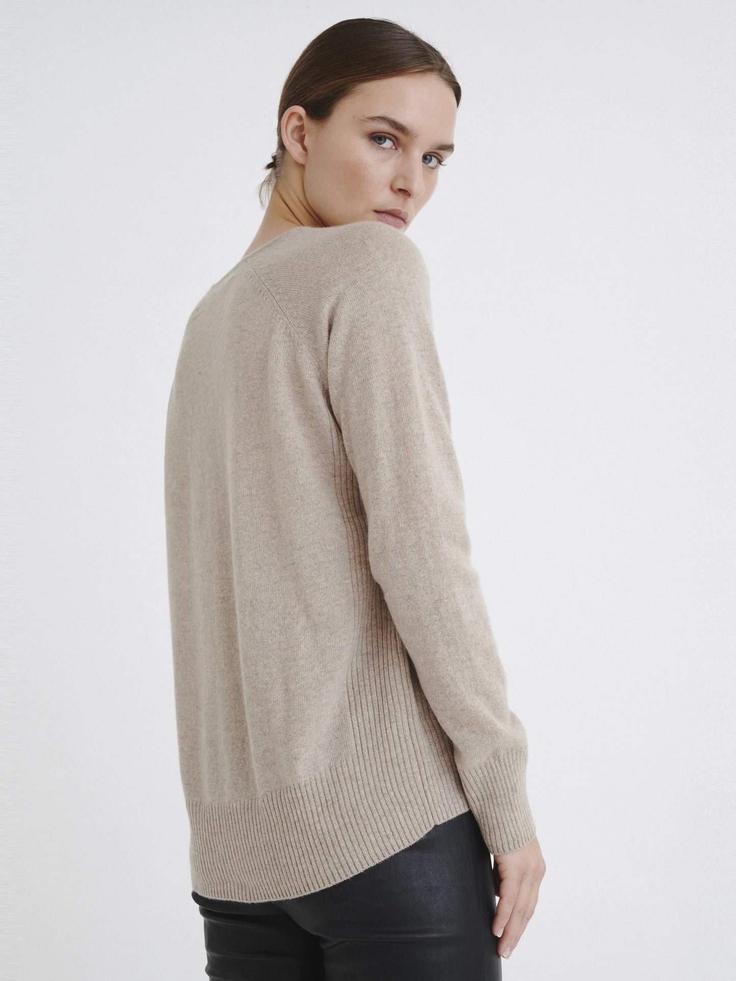 Cashmere Pullover Lukka V-Neck beige meliert