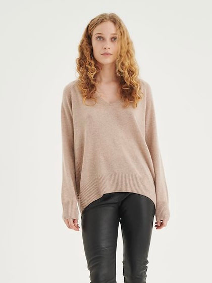 Cashmere Pullover Lukka V-Neck beige meliert