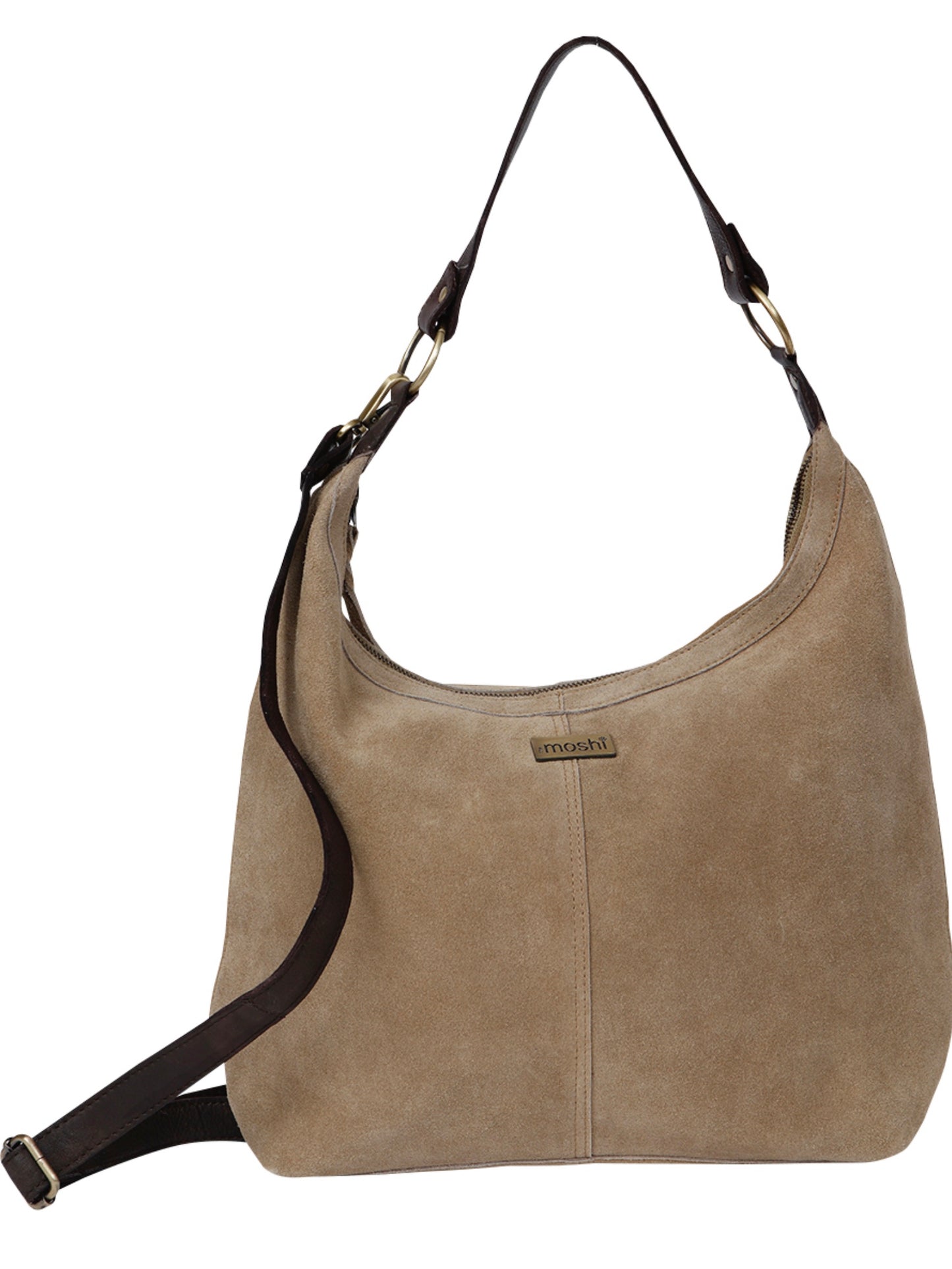 Schultertasche Camilla khaki Veloursleder